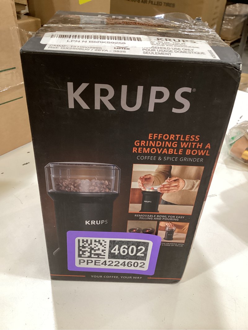 Condition photo showing Good Condition for krups electric blade coffee grinder 1.6 oz, adjustable coarse to fine for the perfect espresso, grind coffee beans, spices & herbs, removable dishwasher safe bowl, black