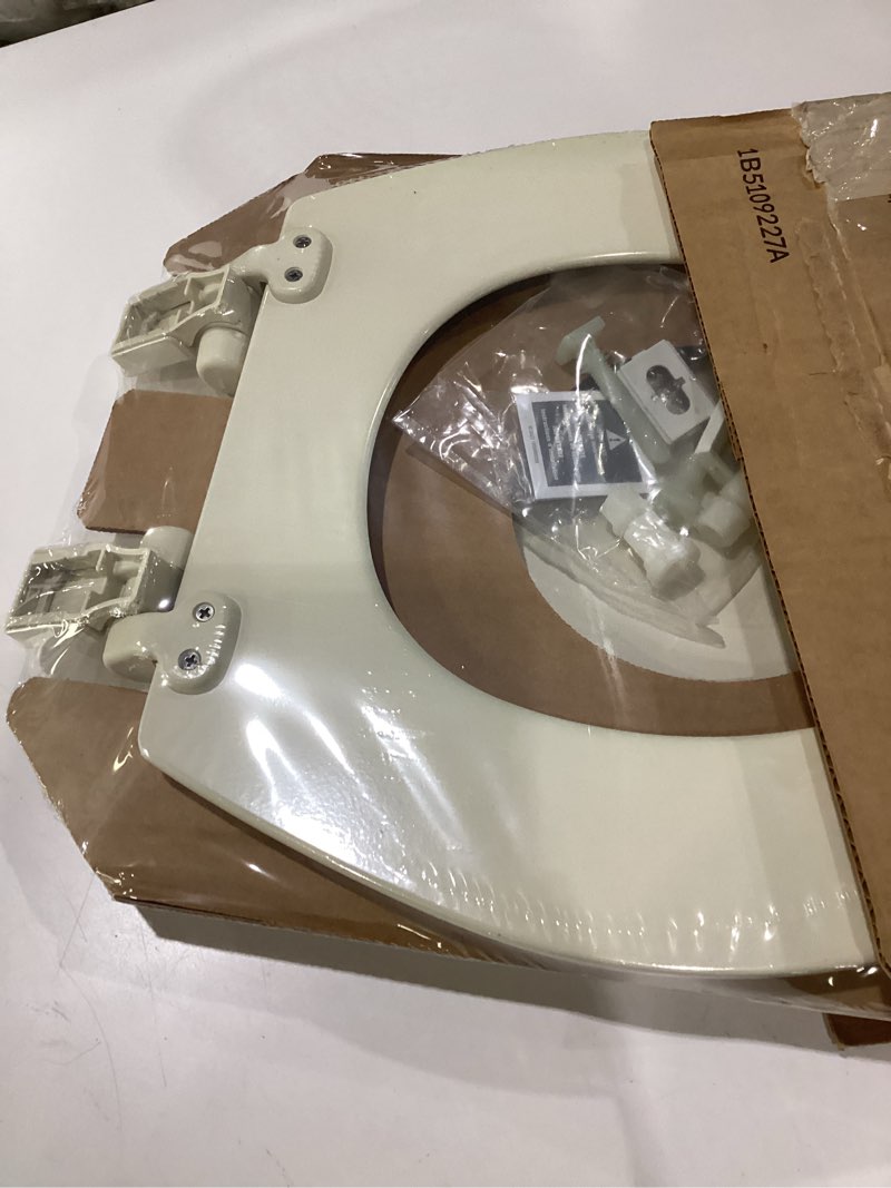 Condition photo showing Good Condition for mayfair cassel slow close toilet seat, easy clean, non slip premium wood seat, easy install, made in usa, round, bone seat round