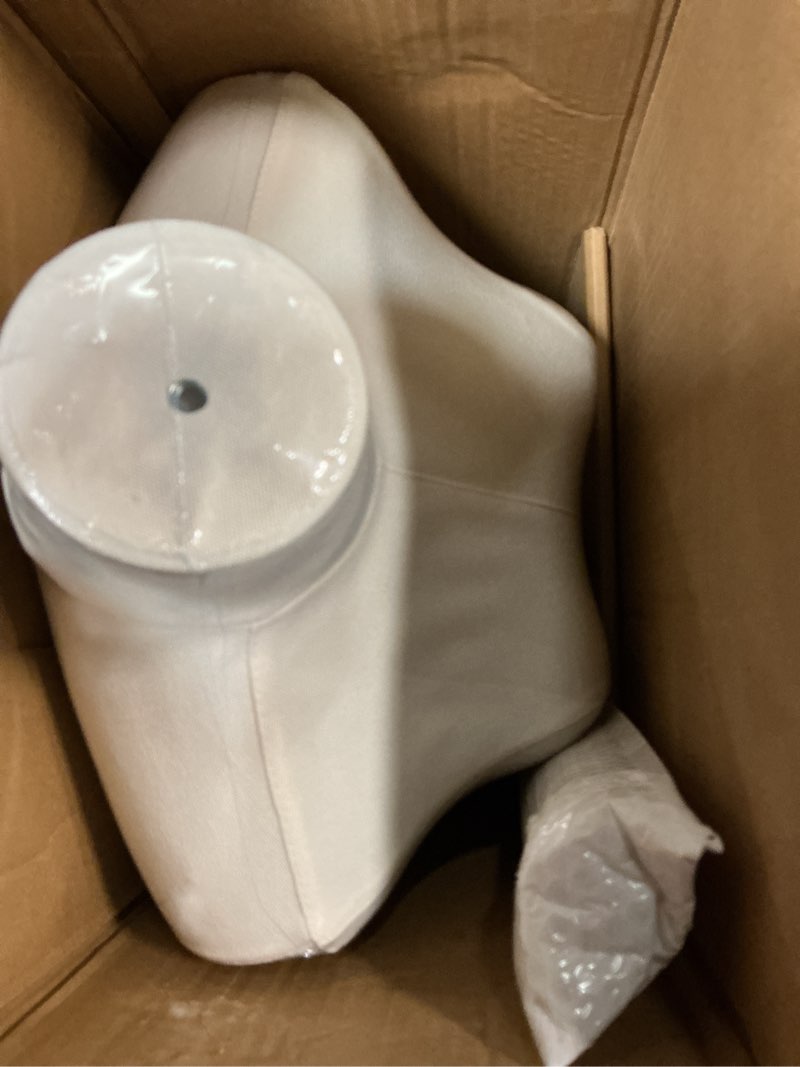 Condition photo showing Good Condition for EaseHome Dress Form Mannequin Body, 50”-70”Height Adjustable Female Beige Linen Fabric Manikin Torso,Model Display Body Stand with Detachable Silver Metal Bracket and Rectangular Base Beige Body Gold Base