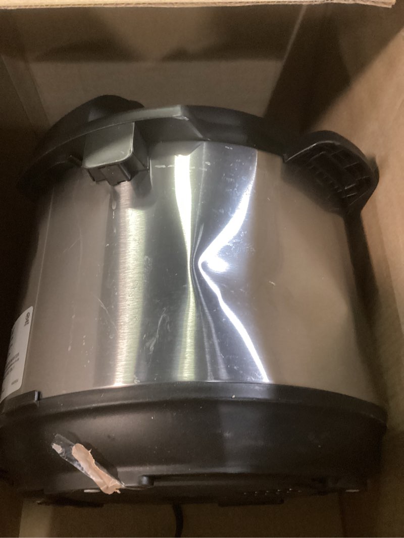 Condition photo showing As Is for instant pot duo 7-in-1 electric pressure cooker, slow cooker, rice, steamer, sauté, yogurt maker, warmer & sterilizer, includes app with over 800 recipes, stainless steel, 6 quart