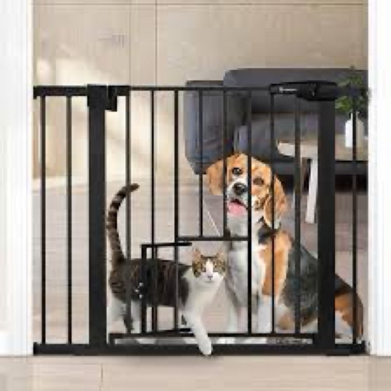 29.5"-40.5" Extra Wide Baby Gate, Pressure Mount Metal Long Dog Gates for House Stairs Doorways, Aut