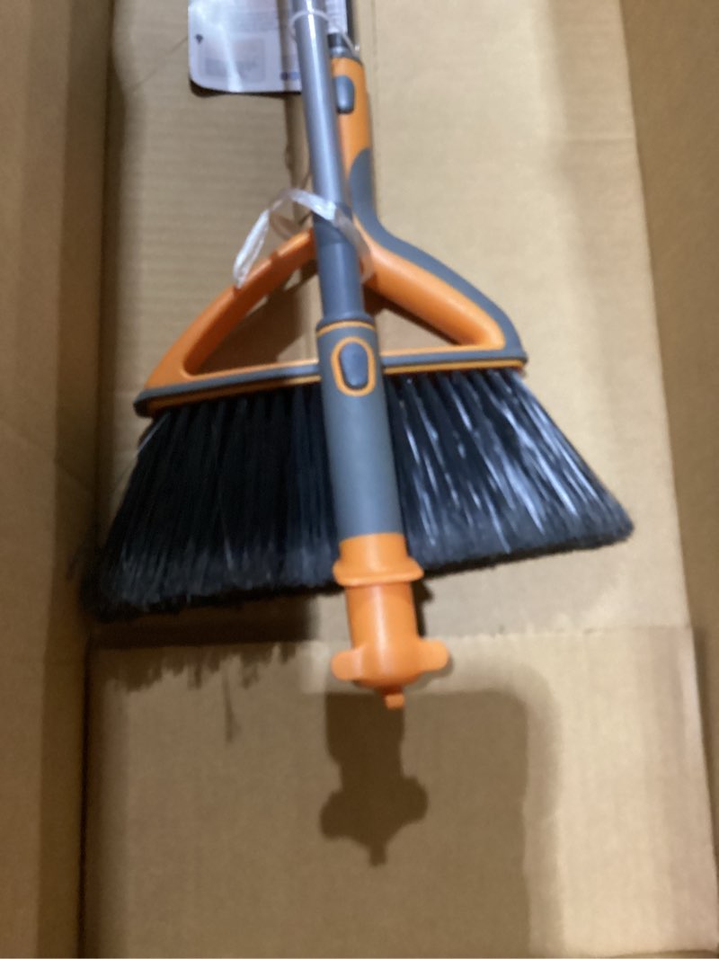 Condition photo showing As Is for Missing dust pan Casabella Quick 'n Easy Upright Broom and Dustpan Set, Gray/Orange Upright Broom set