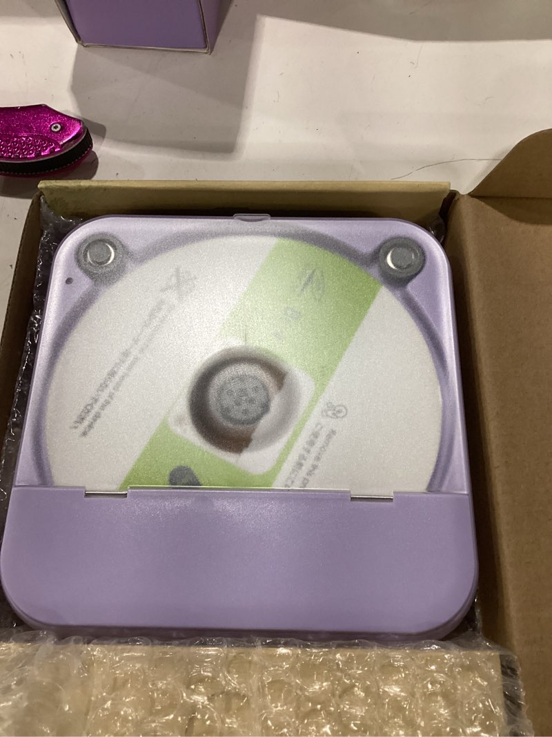 Condition photo showing New/Like New for envycloud cd player portable with dual stereo speakers, rechargeable portable cd player with bluetooth for home with headphones, support cd/aux/usb, purple