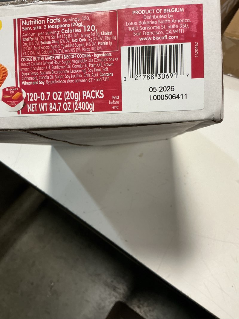 Condition photo showing New/Like New for (05/2026)lotus biscoff, cookie butter spread cups, creamy, non gmo + vegan, 0.7 oz, pack of 120