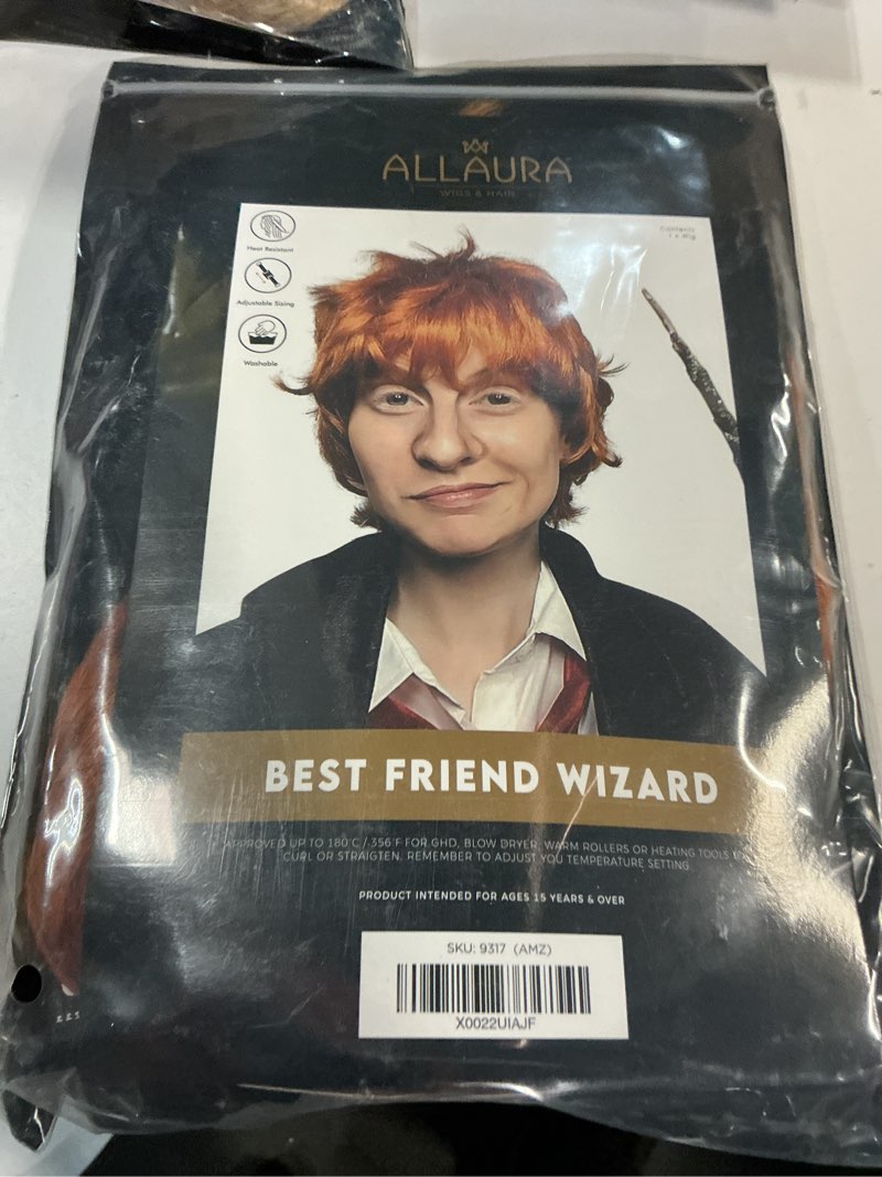Condition photo showing New/Like New for ALLAURA Compatible with Ron Weasley Costume – Short Orange Wig for Adults & Kids – Ideal for Wizard, Ed Shran, Halloween Cosplay, Movie Characters, Funny Party Looks, Redhead Wig Styles