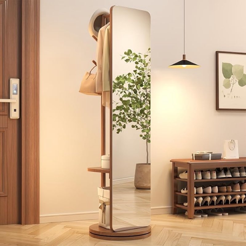 70"x19"Full Length Mirror with Stand,Coat Rack with Mirror,Solid Wood Floor Mirror,Swivel Mirrorfor Bedroom, Living Room, Cloakroom Brand: AnywaysWood