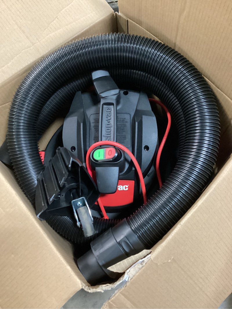 Condition photo showing As Is for shop-vac 12-gallon 6 hp corded wet/dry shop vacuum with accessories included