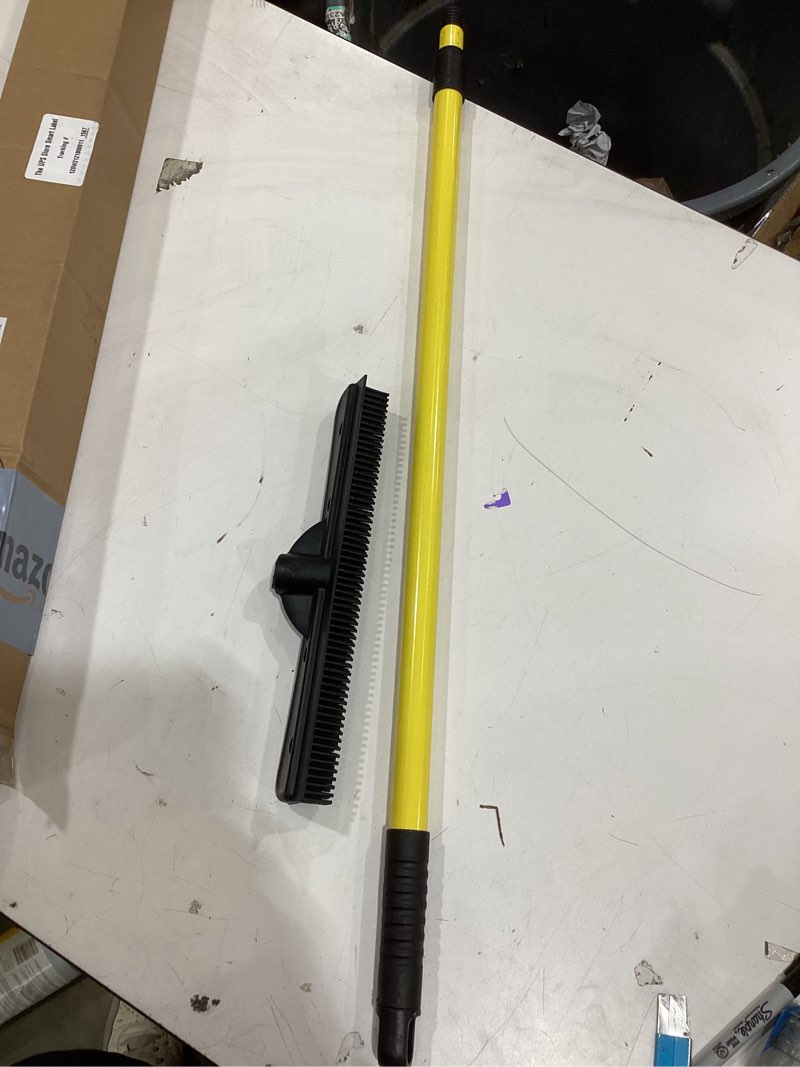 Condition photo showing As Is for furemover original pet hair rubber broom with squeegee, with 58" telescopic handle for carpet, tile and hardwood furemover original broom