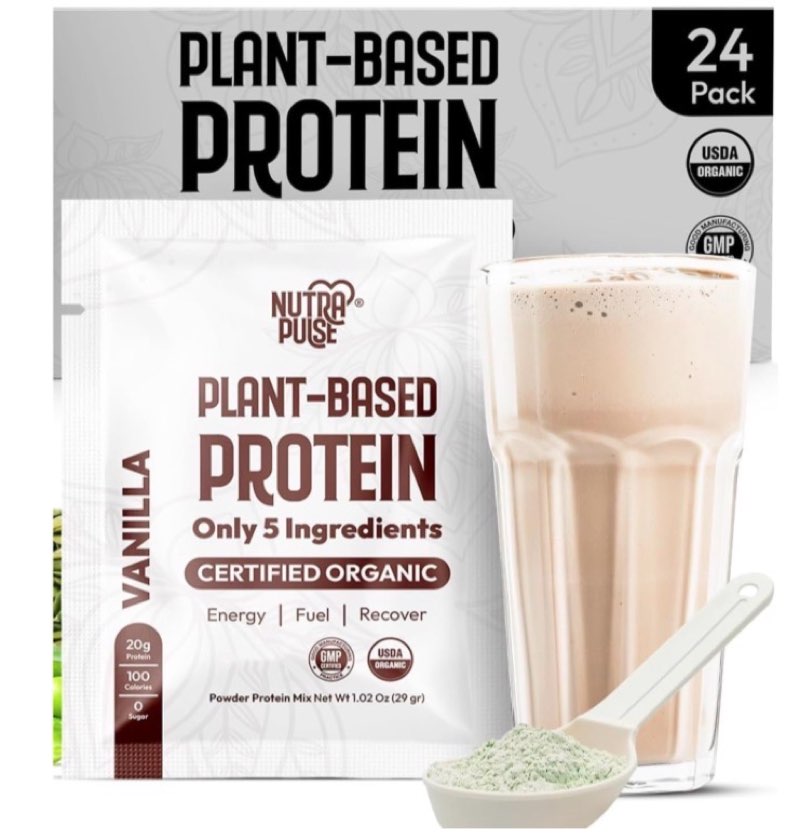 BBD: 01/2026- NUTRAPULSE Organic Vegan Protein Powder – Vanilla Flavor, Plant-Based, Gluten-Free, Non-GMO, 20g Pro