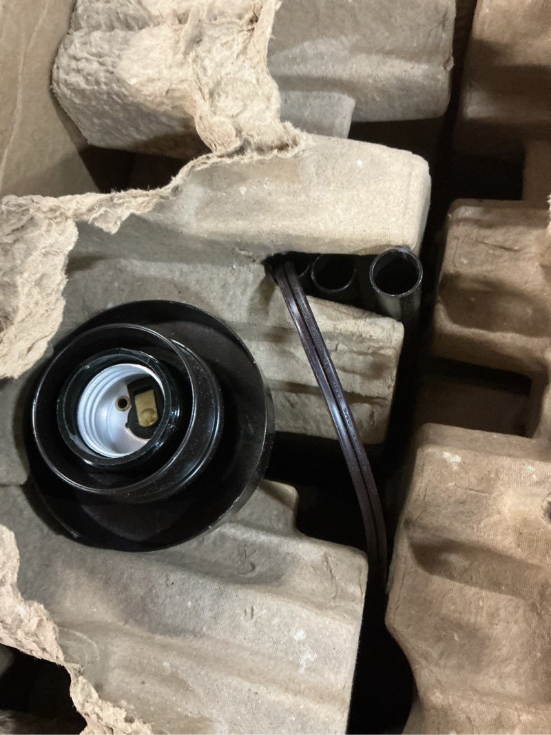 Condition photo showing As Is for allen + roth latchbury 66.55-in bronze multi-head floor lamp with glass shade