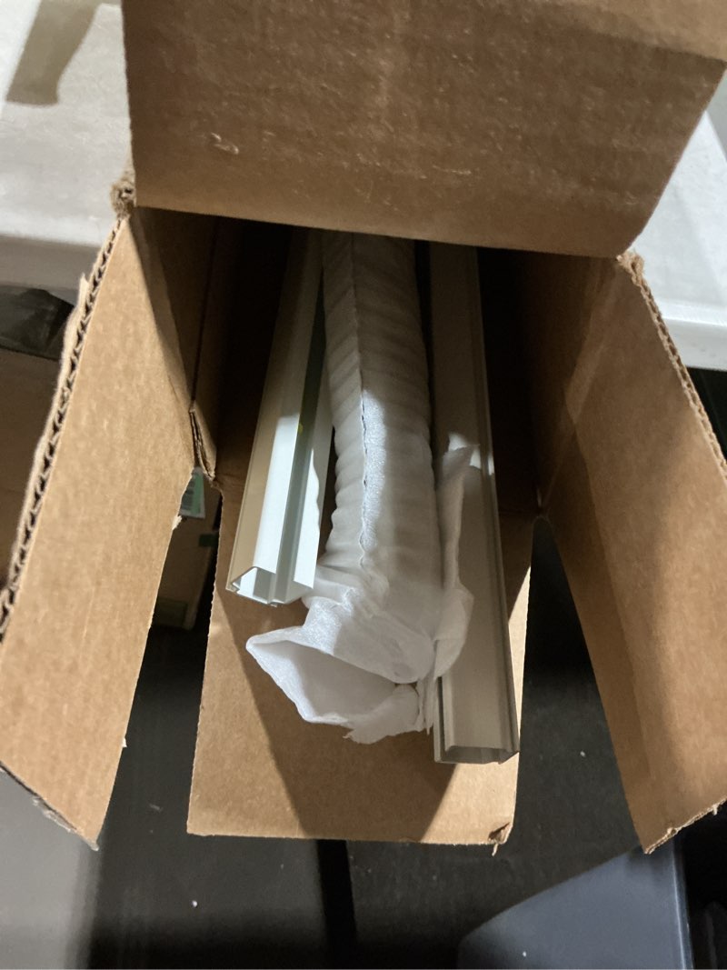 Condition photo showing As Is for Aluminum 6 ft–9 ft Ceiling Curtain Track Set with 3 Types of Hooks, Adjustable Ceiling/Wall Mount Room Divider Curtain Rail System, White 6-9ft (72-108in) White