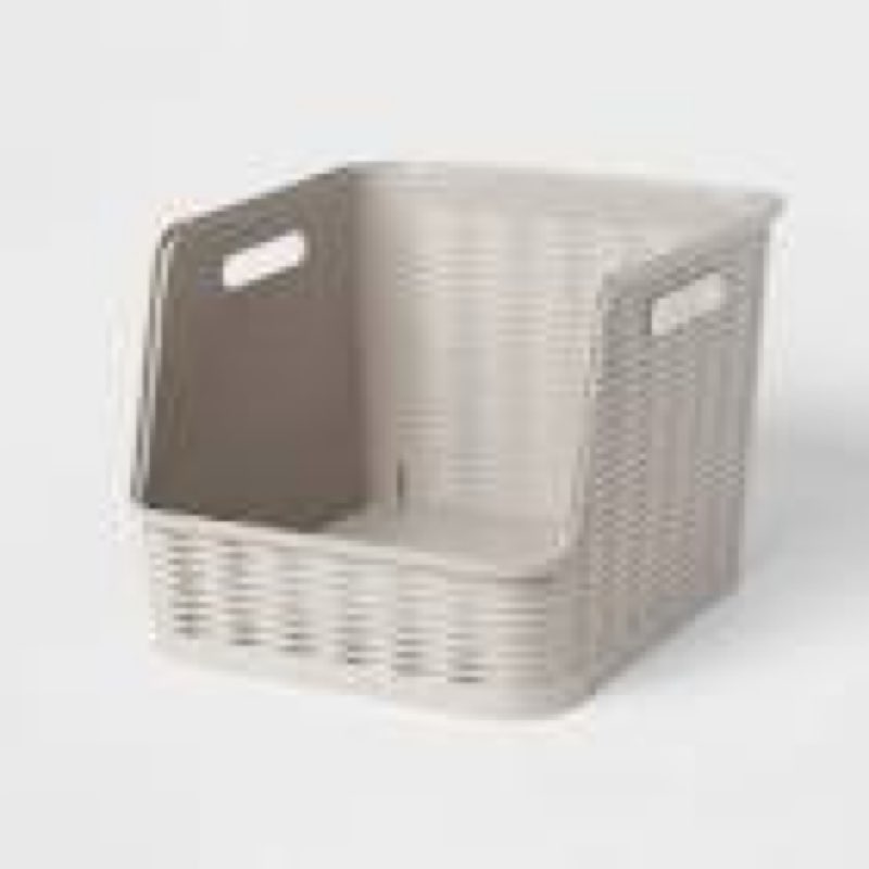 Wave Narrow Open Front Gray - Brightroom™: Stackable Decorative Storage Bin, 13" Cube System Compatible, Cut-Out Handles