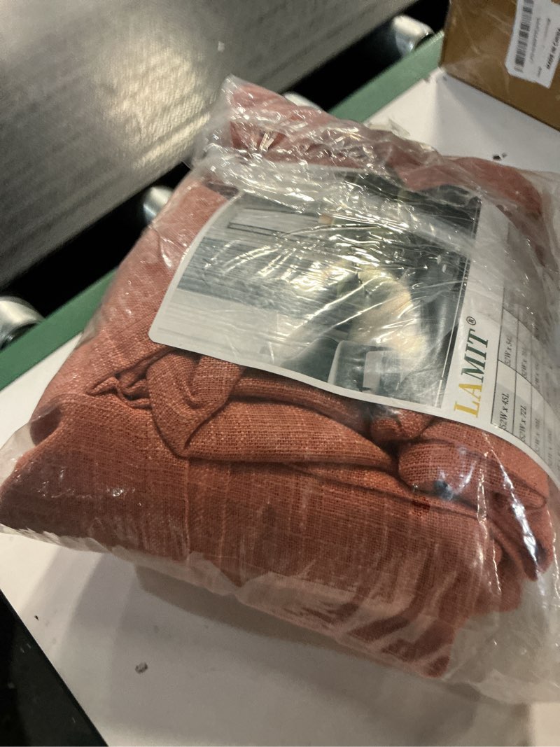 Condition photo showing Good Condition for lamit extra wide linen curtains for bedroom, terracotta light filtering faux linen textured panels semi sheer back tab and rod pocket boho drapes for living room, 2 panels, 60 x 84 inch 60"w x 84"l (pack of 2) terracotta