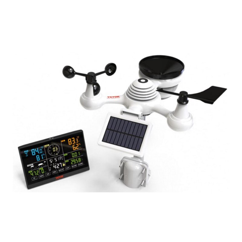 VEVOR 7-in-1 Wireless Weather Station, 7.5 in Color Display, Digital Weather Station Indoor Outdoor, for Temperature Humidity Wind Speed/Direction Rain UV, with Forecast Data, Alarm, Alerts-NO WIFI