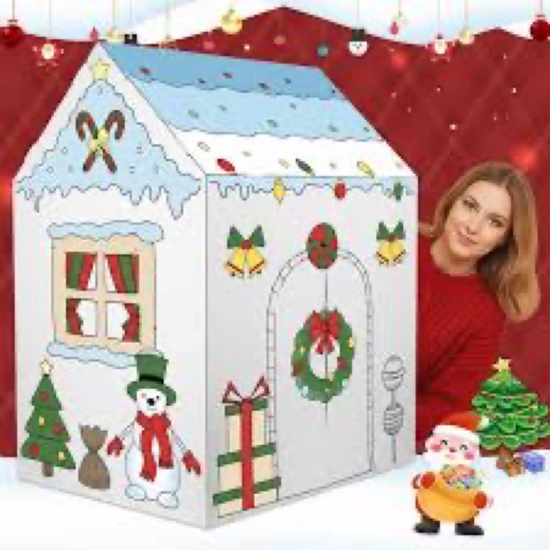 Kosiz 1 Pcs Giant Christmas Gingerbread House Cardboard DIY Christmas Castle Houses Cardboard House 