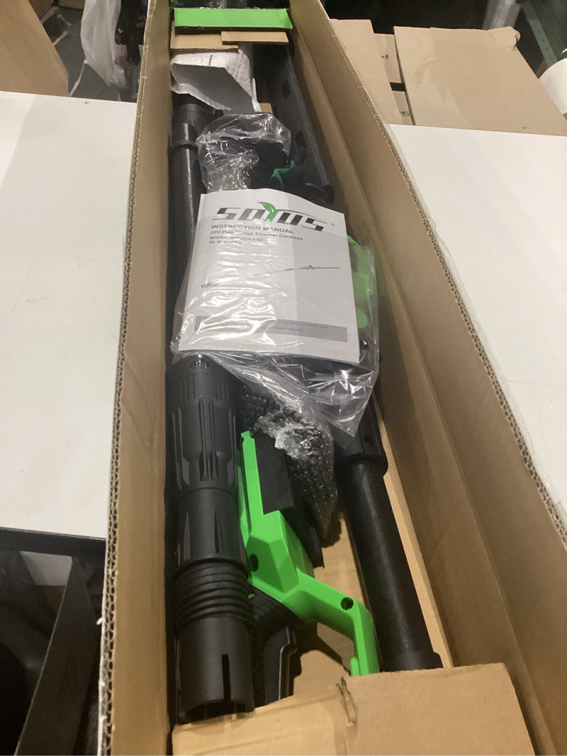 Condition photo showing New/Like New for soyus pole hedge trimmer cordless, 18-inch electric hedge trimmer with extension pole, 16-foot max reach, multi-angle, 2 * 2.0ah batteries and charger included