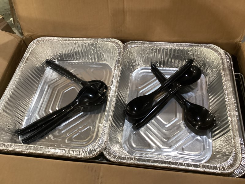 Condition photo showing New/Like New for Sterno Disposable Chafing Dish Buffet Set for Large Parties & Catering, 2-Hour Chafer Fuel, Food Warmers & Warming Trays, Complete Buffet Set (30 Pieces)