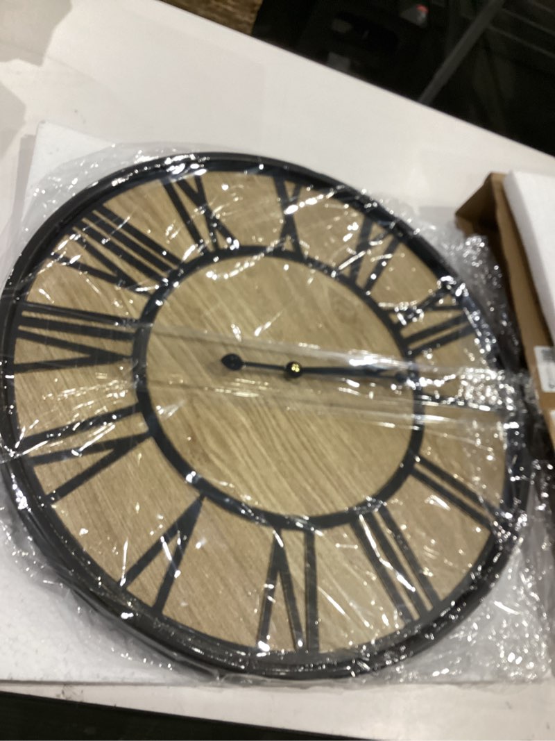Condition photo showing New/Like New for large wall clock for living room decor, non ticking silent, battery operated modern vintage wood oversized decorative wall clock for bedroom kitchen farmhouse office decor 20inch antique bronze metal - roman numerals