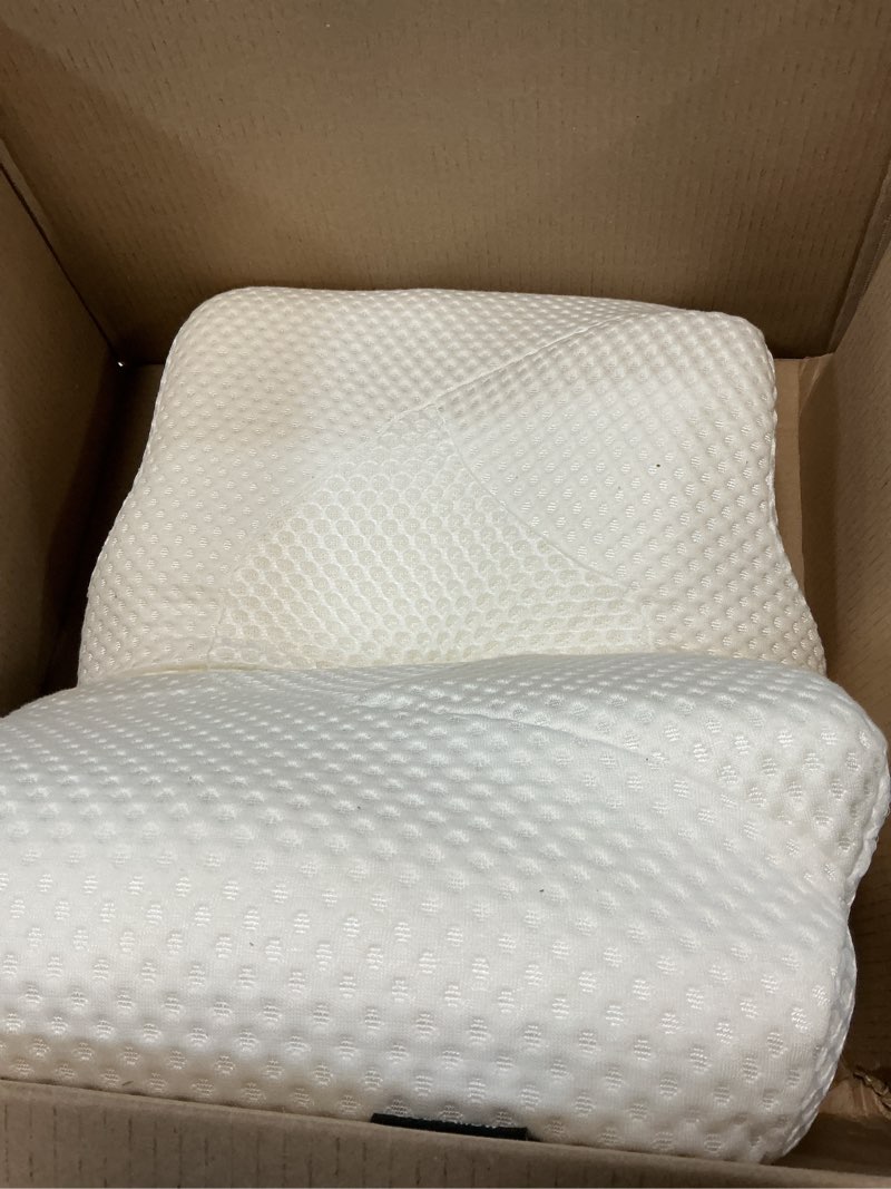 Condition photo showing Good Condition for osteo cervical pillow for neck pain relief, hollow design odorless memory foam pillows with cooling case, adjustable orthopedic bed pillow for sleeping, support for side back sleepers standard high(24.5*16.5*5.2/4.1 inches) white