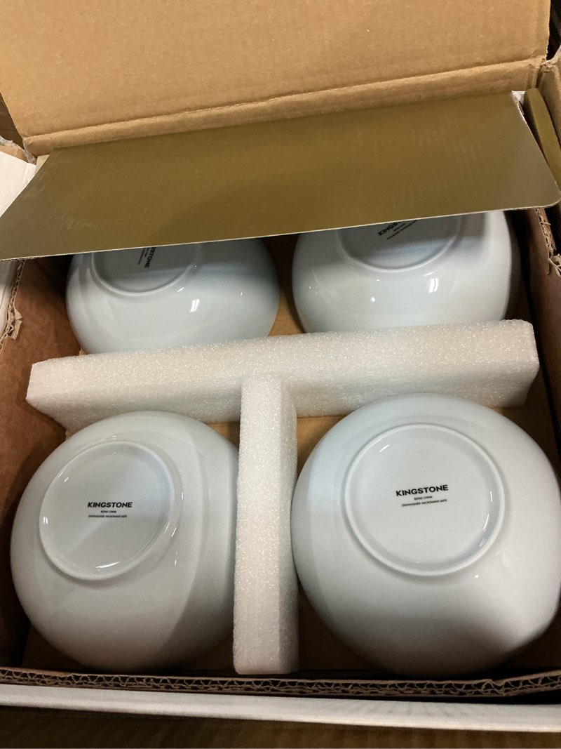 Condition photo showing New/Like New for KINGSTONE Bone China Dinnerware Sets, 12-Piece Dinnerware Set for 4, Lightweight Durable, Dishwasher Safe, Tableware for Daily Use with Elegant Design, Blue Blue 12 Piece (Service for 4)