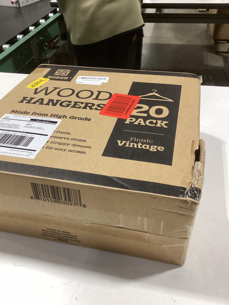 Condition photo showing New/Like New for zober wooden hangers - heavy duty, non slip wood hangers for coats, jackets, suits, & pants - coat hangers for closet w/bar and notches 20 pack 20 pack vintage