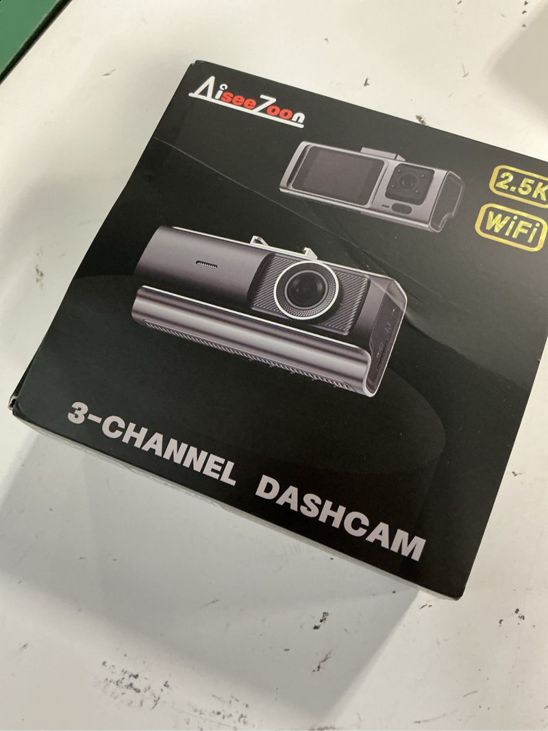 Condition photo showing Good Condition for 3 channel 2.5k dash cam with 5ghz wifi & app control, 2.5k+1080p+1080p front inside and rear, triple dash camera with sd card, 24 hours parking mode, loop recording, night vision