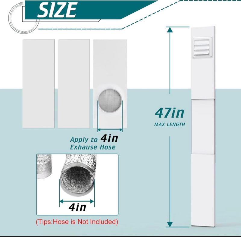 daisypower dryer vent window kit, adjustable window vent kit with outdoor dryer vent cover,4 inch hood for exhaust ventilation