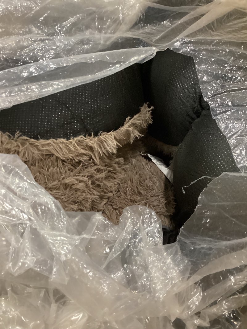 Condition photo showing As Is for Bedsure Human Dog Bed, 71.0" x 44.0" x 12.0" Calming Giant Human Dog Bed for Adults People Fits Pet Families with Storage Pocket, Fluffy Faux Fur Orthopedic Pet Bean Bed, Camel 71.0"L x 44.0"W x 12.0"Th Camel