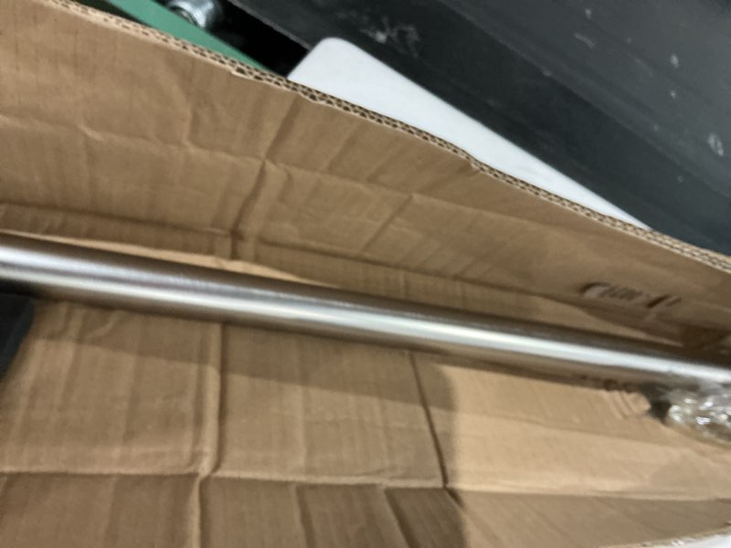 Condition photo showing As Is for heavy duty curtain rods,1 1/4" large diameter premium nonadjustable curtain rod,54in/4.5ft custom window treatment rods with durable aluminum brackets and end caps,brushed nickel finish brushed nickel 54in/4.5ft