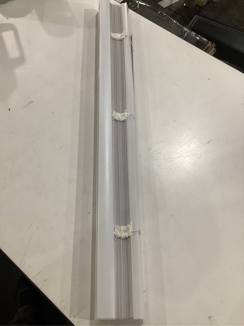 Condition photo showing Good Condition for chicology cordless mini blinds for indoor windows, 35" w x 72" h, white vinyl 1" slats with tilt wand, light filtering to room darkening, moisture-resistant, child-safe, screw-mount installation 35"w x 72"h white (commercial grade)