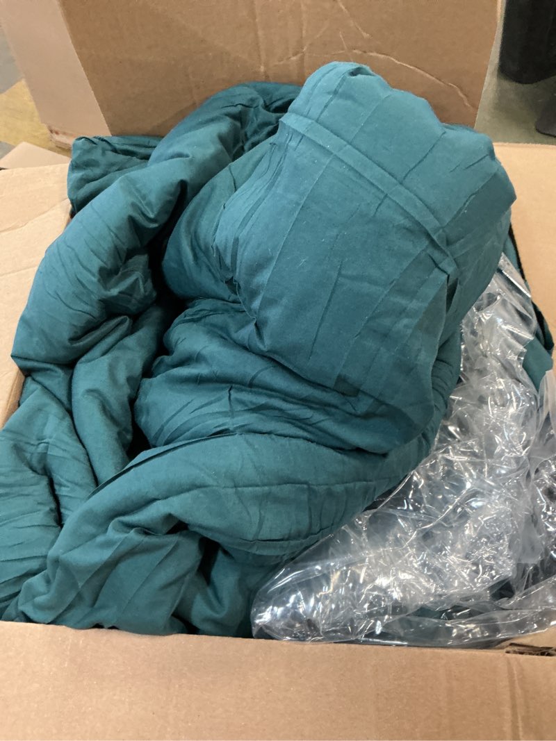 Condition photo showing As Is for PERFEMET 5 Pcs Teal Comforter Set King Aesthetic Boho Pom Pom Fringe Comforter with Sheets Ultra Soft Cute Lightweight Bed Sets for All Season(Teal, King) Teal King(5 Pcs)
