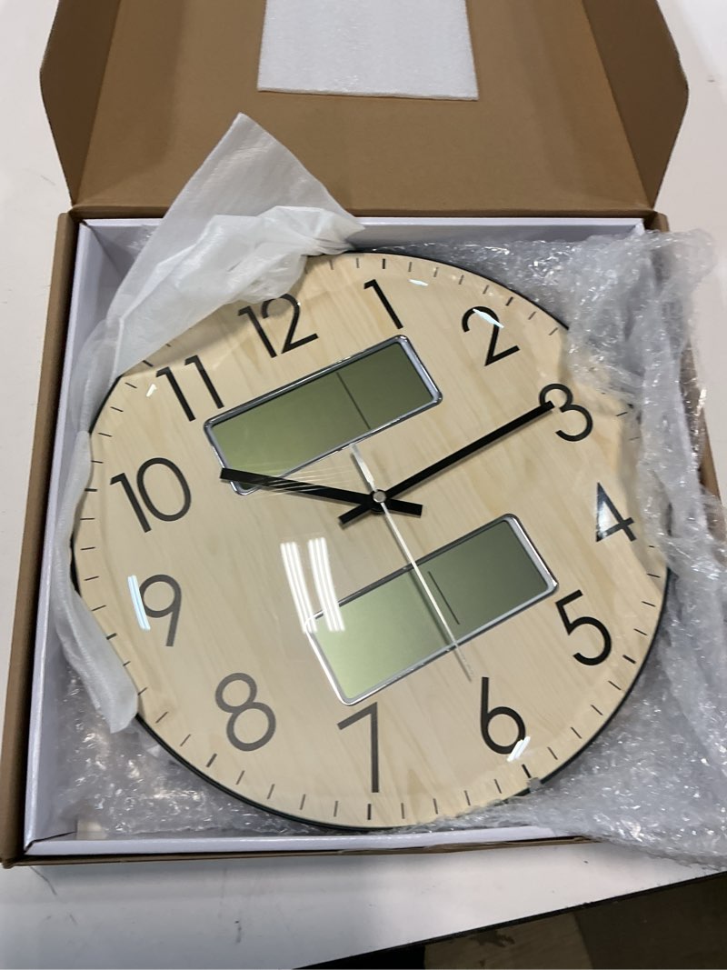 Condition photo showing Good Condition for nbdeal 13-inch analog silent wall clock with calendar temperature & humidity (natural) natural 13 inch