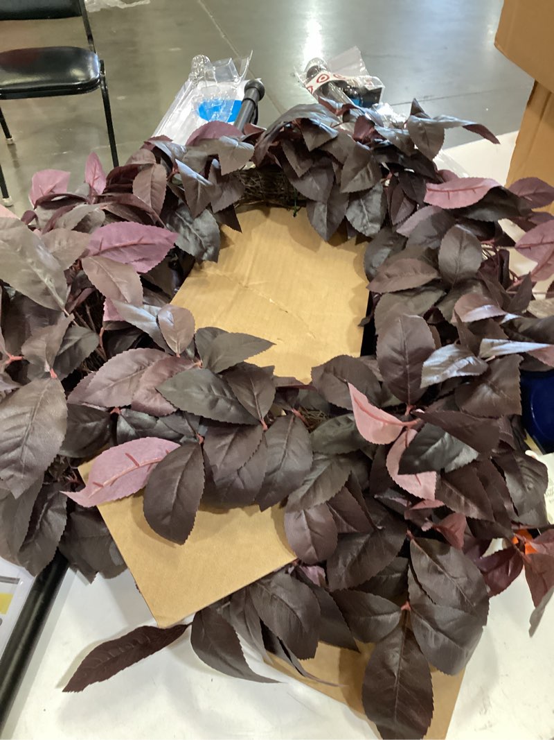 Condition photo showing As Is for black/purple plum leaf fall wreath - hearth & hand with magnolia
