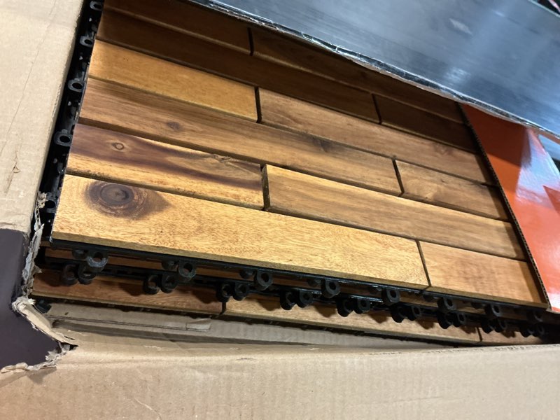 Condition photo showing Good Condition for majestick goods interlocking long deck tiles - 24x12 acacia hardwood outdoor flooring for patio, balcony & walkway - easy snap together wood floor panels, 2 pack (12pcs) covers 24 sq ft 2 pack (12 pieces) brown 12