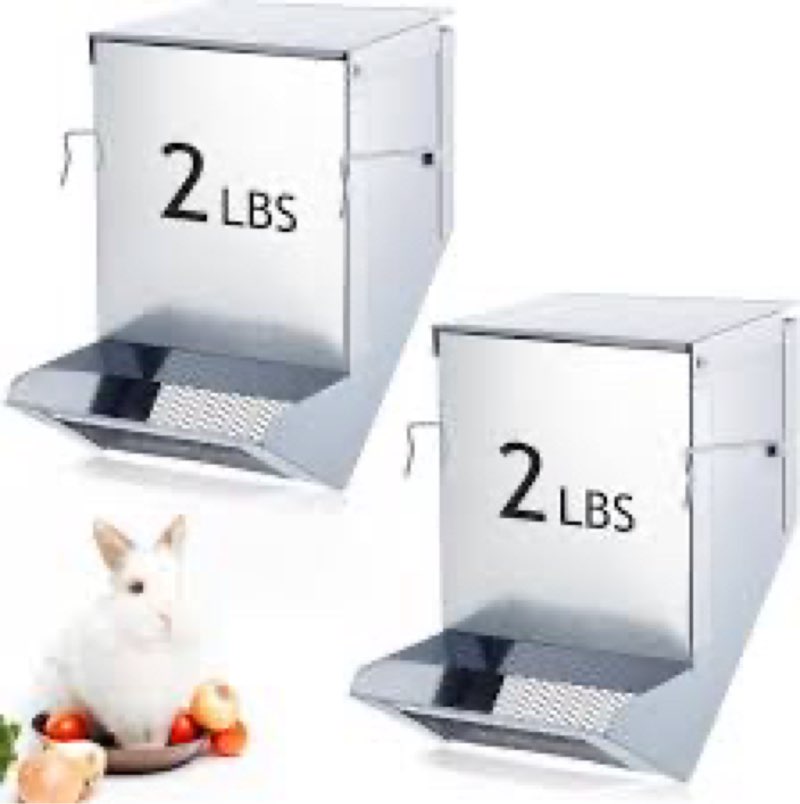 Maxcheck 2 Pcs Rabbit Feeder for Cages Small Animal Food Dispenser with Lid Metal Chicken Grit Oyste