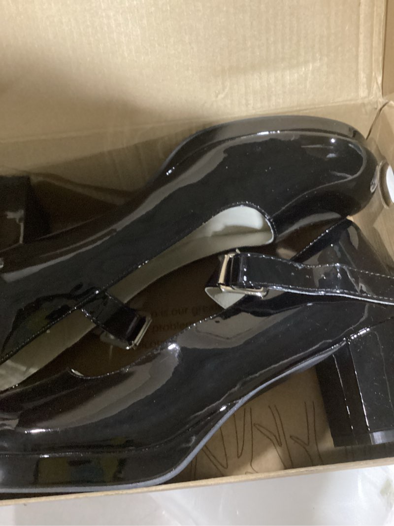 Condition photo showing Good Condition for femflame women's low chunky heel mary jane pumps ankle buckle strap sweet round toe dress shoes jk cosplay uniform dress shoes 10 black