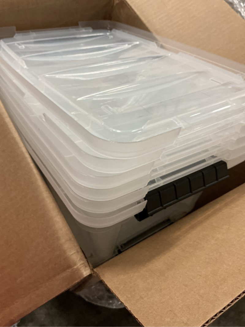 Condition photo showing Good Condition for iris usa 13 qt plastic storage box with lid and latches - 6 pack - bpa-free, see-through organizing solution, durable nestable stackable containers, secure pull handle - clear clear 13 qt 6 pack
