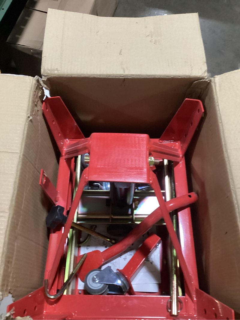 Condition photo showing Good Condition for VIVOHOME 350 Lbs Heavy Duty Hydraulic Motorcycle Lift Jack Table Foot Operated ATV Dirt Bike Scissor Stand with 4 Wheels Red