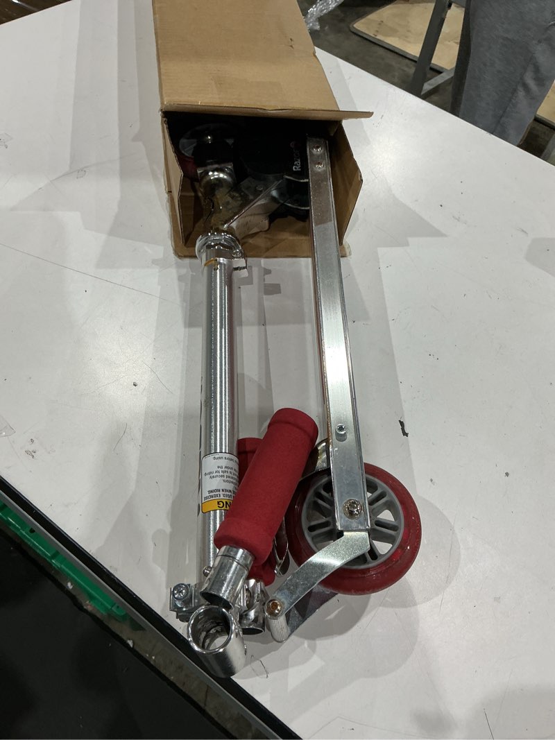 Condition photo showing As Is for razor aw kick scooter for kids - wheelie bar, lightweight, foldable, aluminum frame, and adjustable handlebars red kick scooter