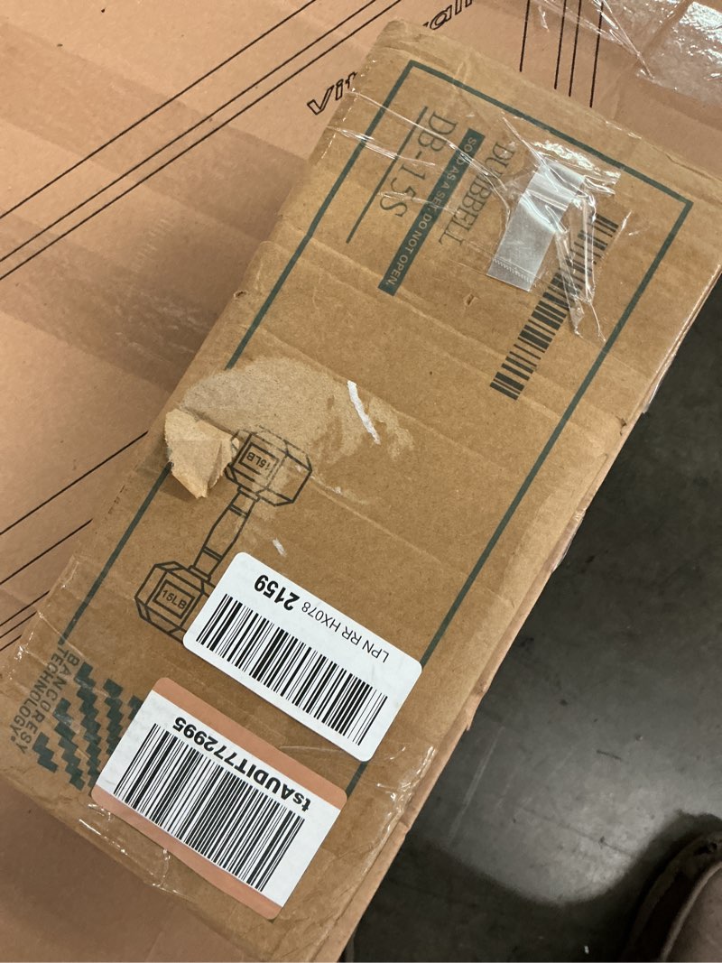 Condition photo showing New/Like New for Amazon Basics Rubber Hex Dumbbell Hand Weight 15 Pounds (similar) 