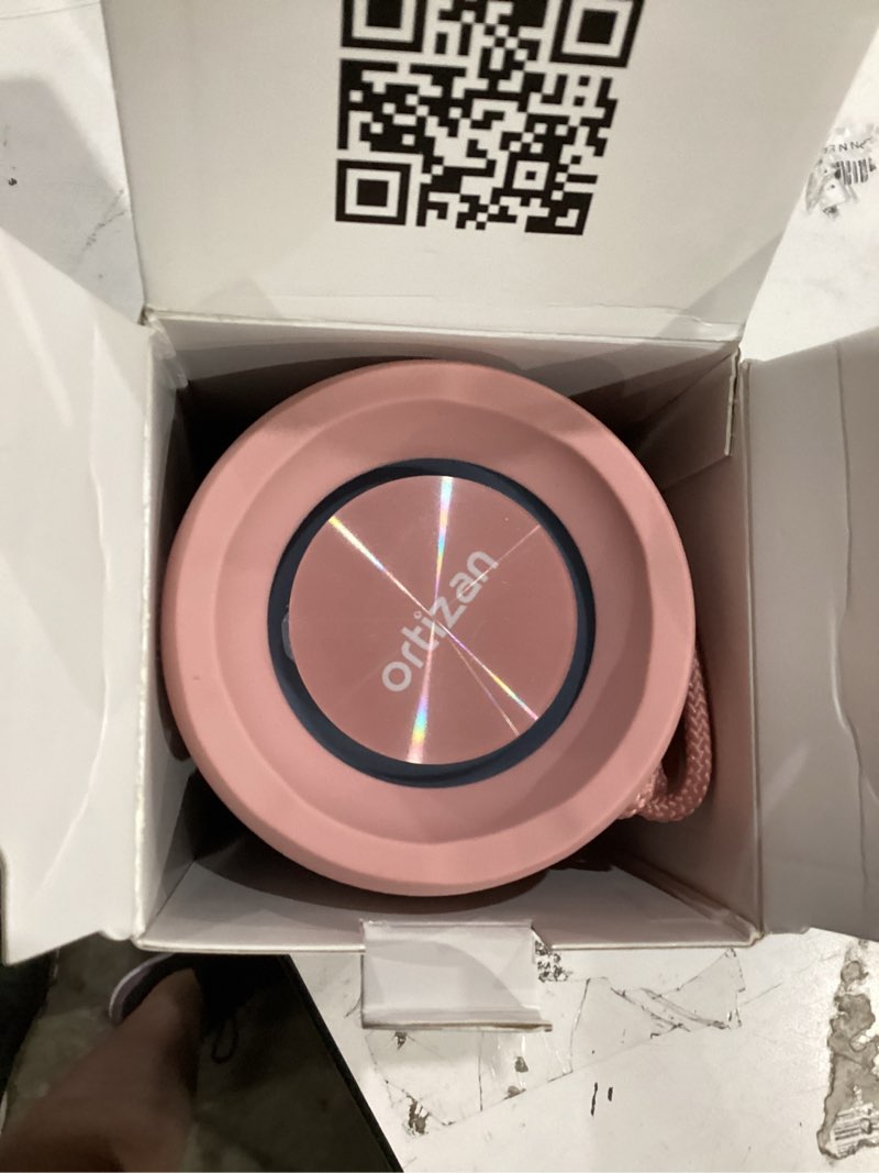 Condition photo showing New/Like New for ortizan wireless portable bluetooth speaker, ipx7 waterproof, dustproof and rustproof, powerful 24w sound, enhanced bass, 30 hour battery, 360° party light, and stereo pairing (bt 5.3), gifts - pink
