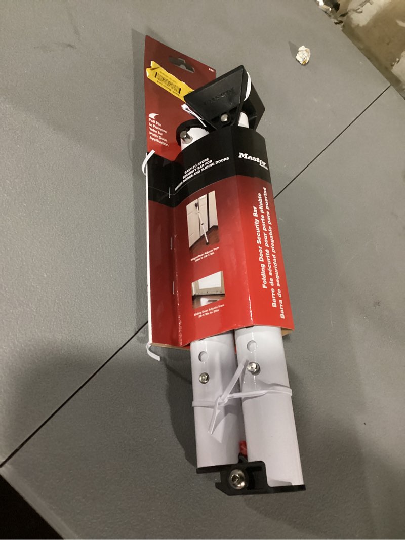 Condition photo showing Good Condition for master lock sliding door stopper and door security bar, adjustable for hinged and sliding doors, compact enough to travel for hotel security, white, 270ec travel security folding security bar, 1 pack