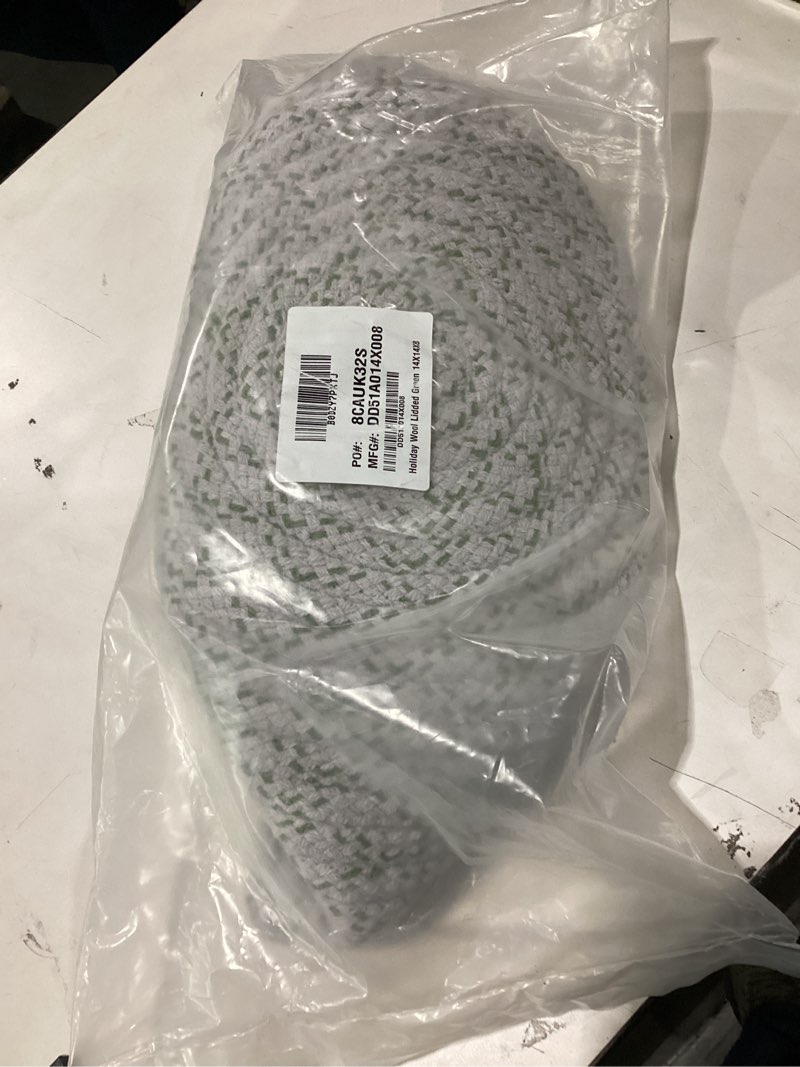 holiday wool lidded crock basket - green 14"x14"x8"