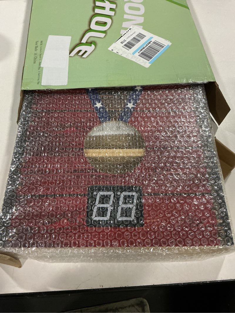 Condition photo showing Good Condition for electronic cornhole board set 4x2ft 3x2ft 2x1ft, automatic scoring corn hole games for adults & kids, wooden portable cornhole set with 8 bean bags & carrying bag for outdoor, tailgate, party red & blue 2 x 1 ft