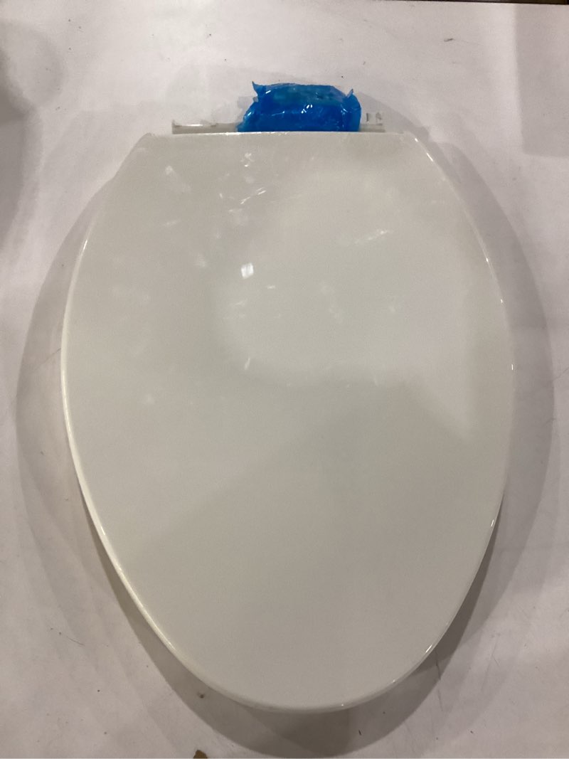 Condition photo showing As Is for kohler k-4774-96 brevia elongated toilet seat with quick-release hinges and quick-attach hardware for easy clean, biscuit elongated biscuit