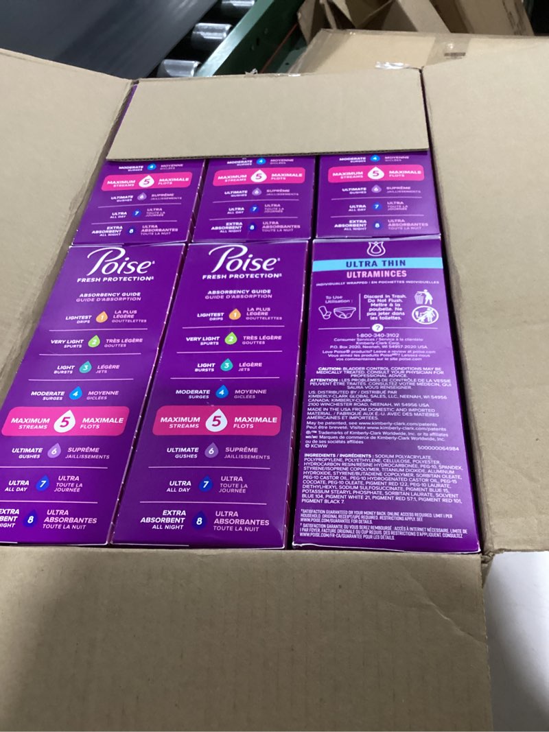 Condition photo showing New/Like New for poise ultra thin incontinence pads & postpartum pads for bladder leaks, 5 drop maximum absorbency, long length, 180 count, packaging may vary long 108