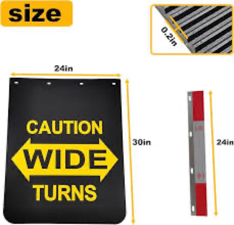ZANURA 24"x24" Black Polymer Mud Flaps with Warning Sign and 24"x3" Mud Flap Reflector Reflective Ta