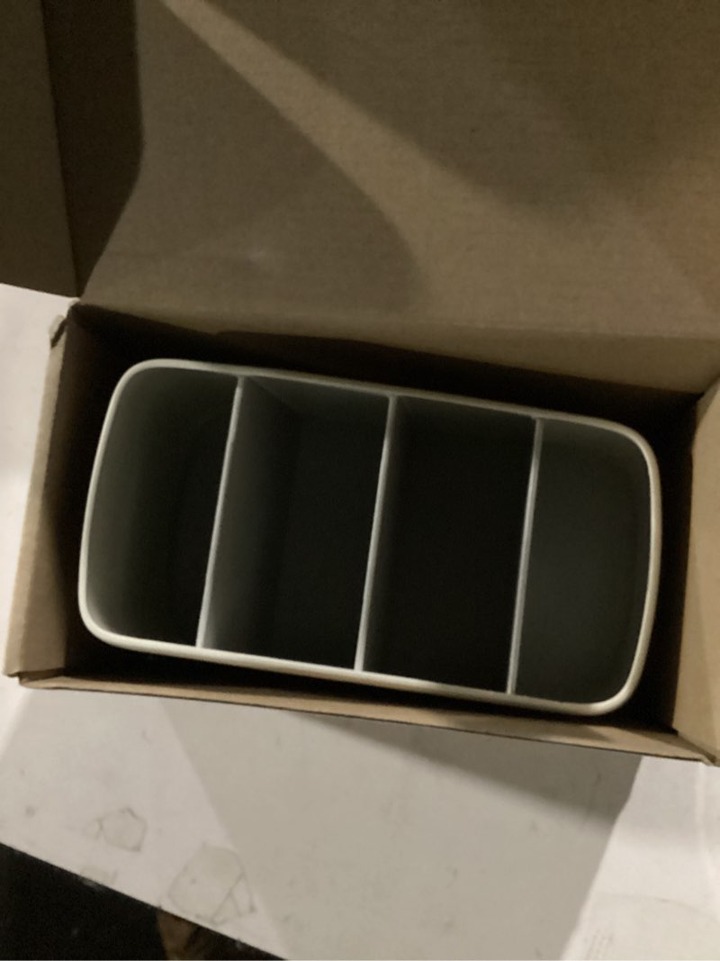 Condition photo showing New/Like New for Remote Control Holder with 4 Compartments,TV Remote Caddy/Box/Tray Organizer for Bedside Table/Office Desk,Desktop Storage Organizer for Small Controller,Media Player, Office Supplies Grey Standard Size 1 Pack