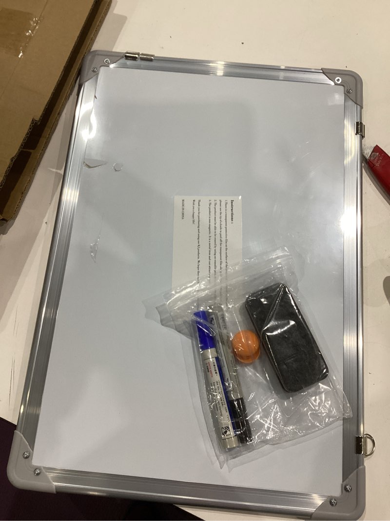 Condition photo showing As Is for message white board 20" x 14"(50cm x 35cm) small dry erase magnetic calendar for wall portable with for kids drawing teaching memo handwriting 20"x14"