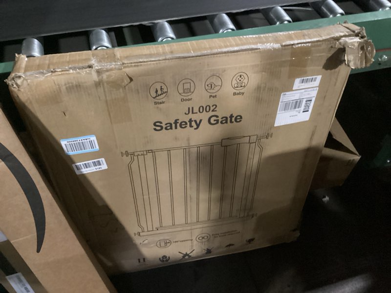 Condition photo showing New/Like New for extra wide baby gate 57.5-62.2 pressure mounted,child dog pet safety gates with walk through door for doorways stairs no drilling in door,white 57.5-62.2inch